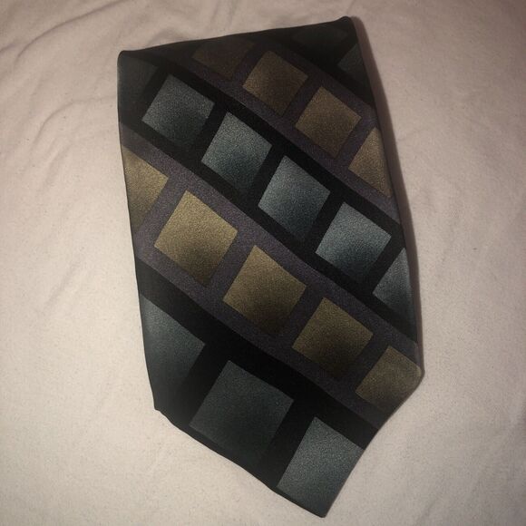 Jimmy V 100% Silk Neck Tie Blue/Green Patterned/purple/black - Picture 7 of 8
